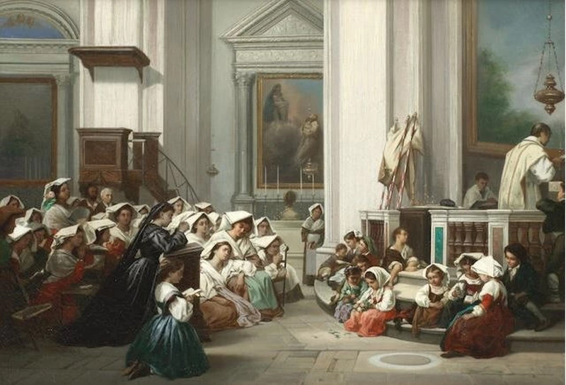 Una scuola conventuale durante la Messa